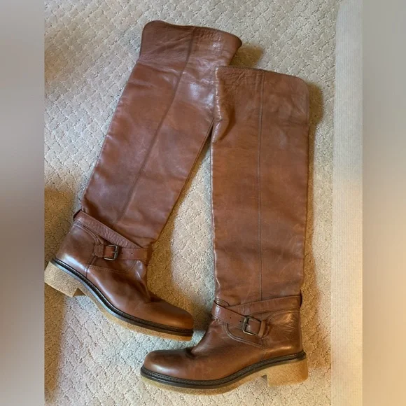 Boemos Tall Italian Leather Riding Boots 8 38 Chestnut Brown - Picture 1 of 5